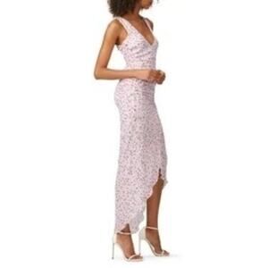 Nicholas Size 8 Silk Maxi Dress Lavender Floral Ruched Draped Occasion